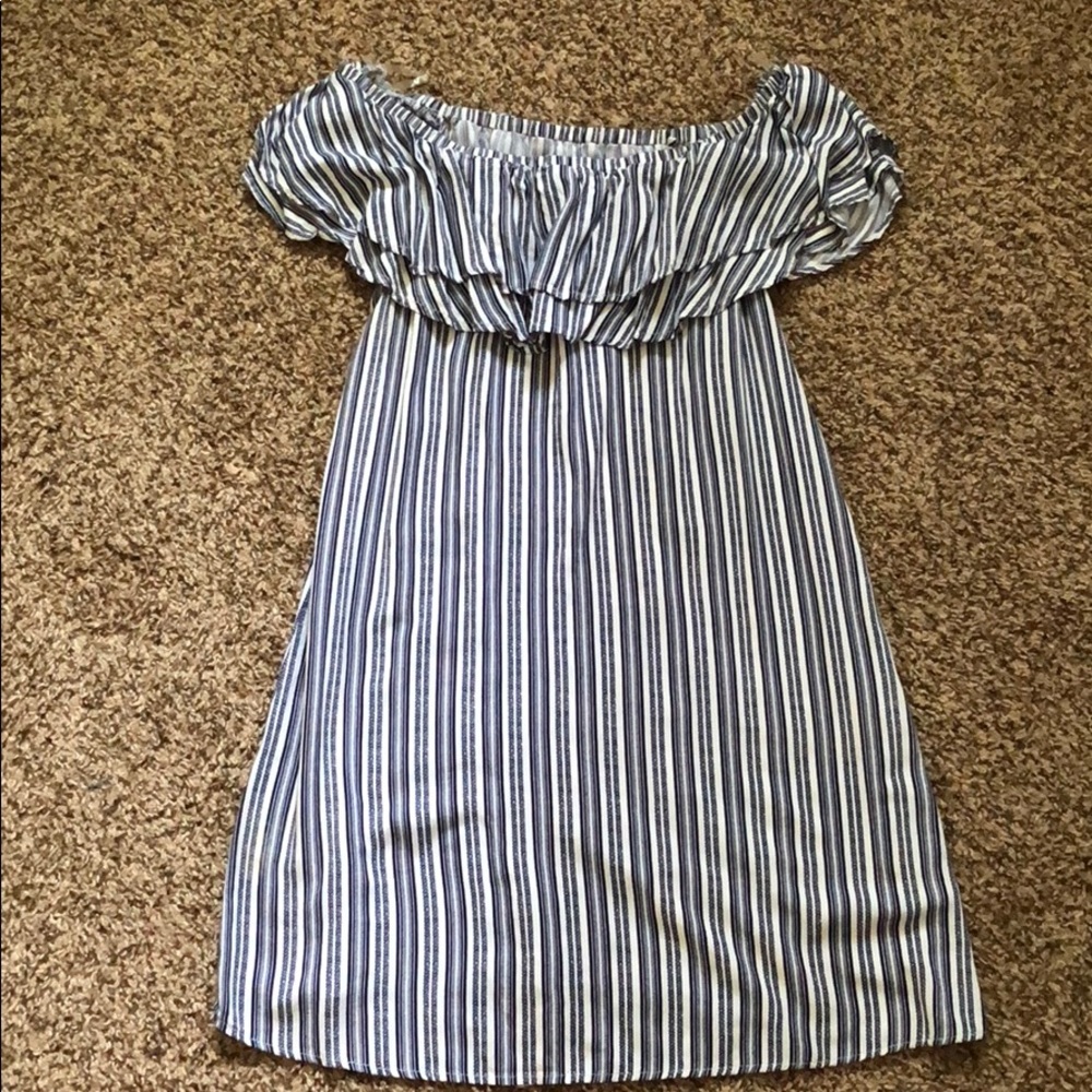 Blue and white striped dress